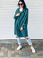 Удлиненное теплое женское пальто из альпаки с карманами в больших размерах