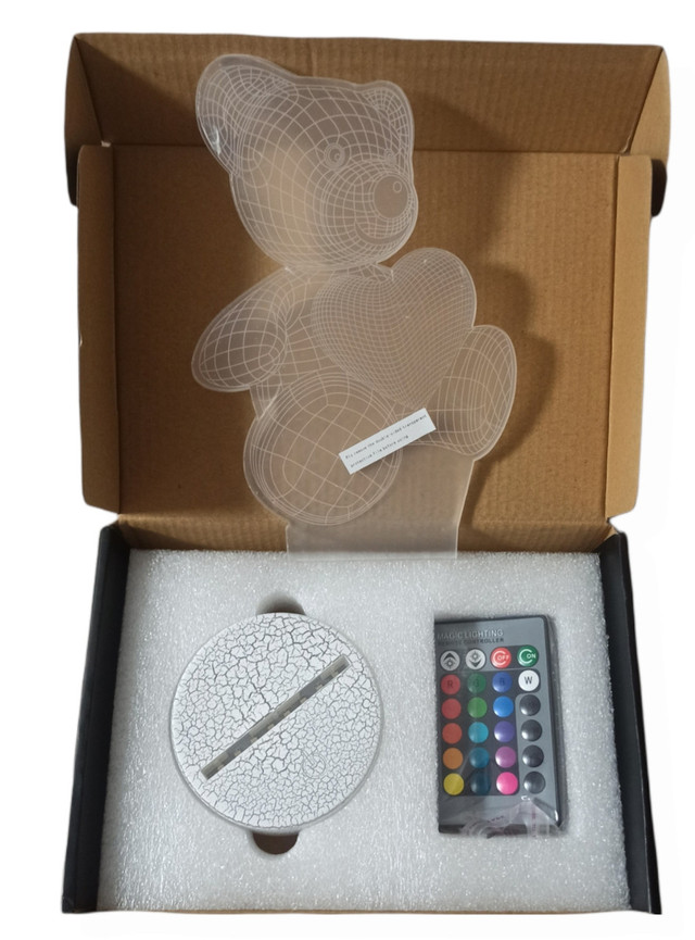 3D лампа Ведмедик Love з пультом (Bear). Світильник 3Д з серцем.Нічник 3Д-лампа