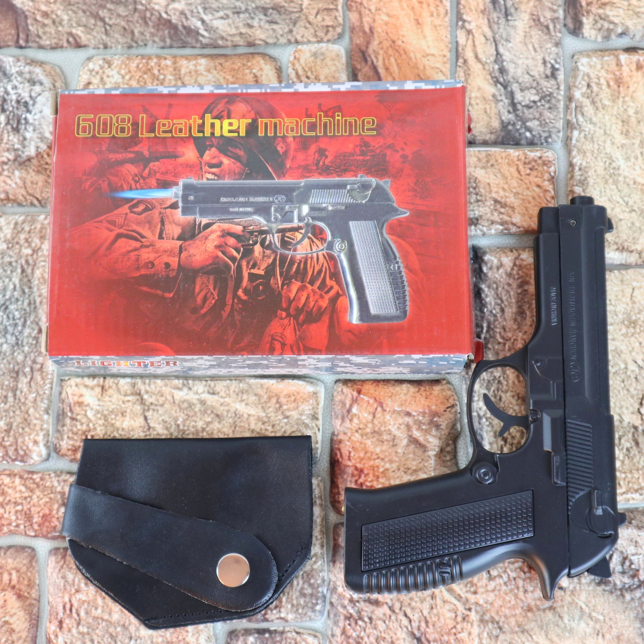 Подарочная зажигалка пистолет металлический Leather macine 608 в кобуре (Оригинальные фото) - фото 2 - id-p1529913109