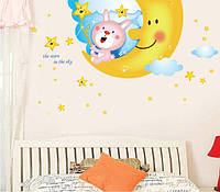 Интерьерная виниловая детская наклейка на стену Зайчик на луне (135х75см)