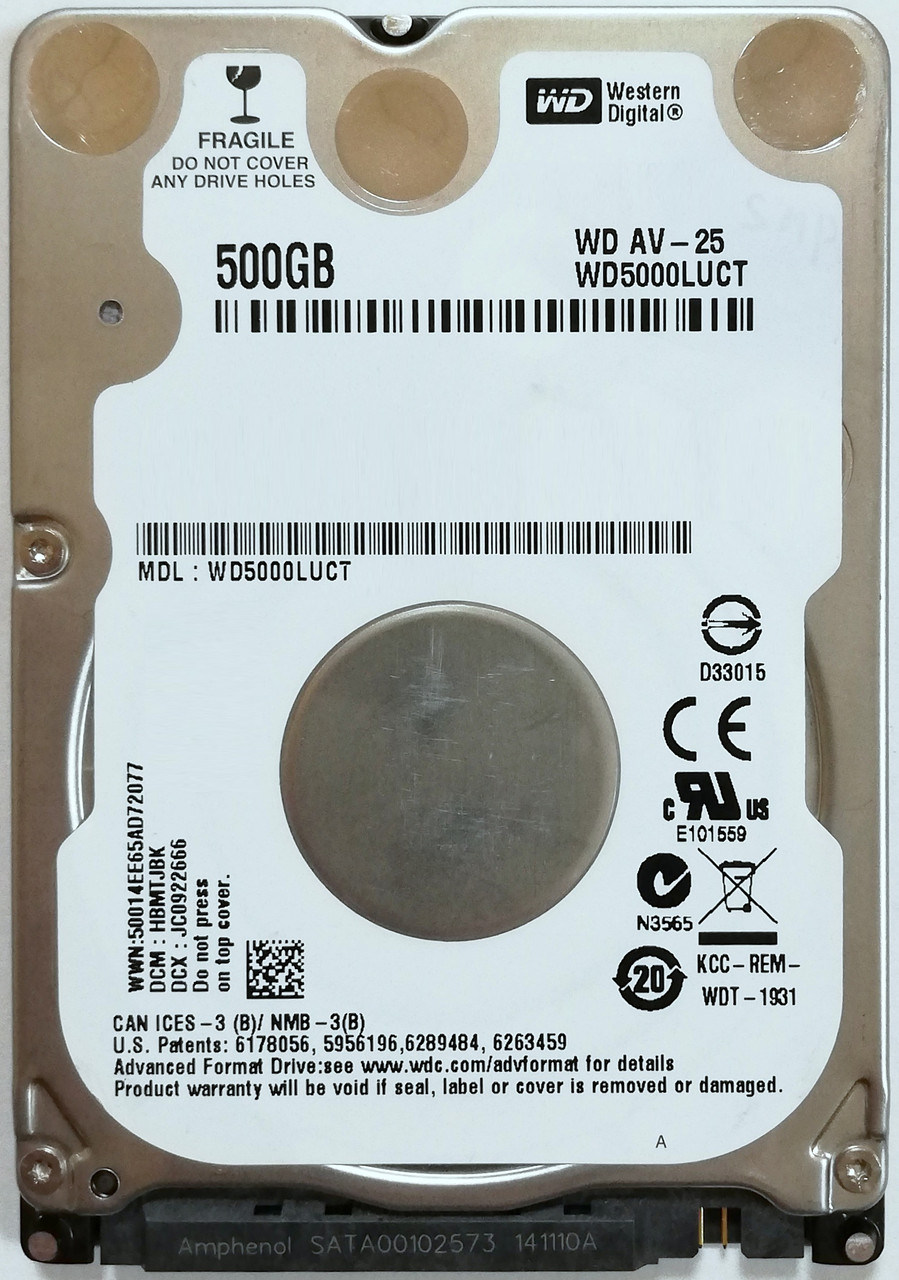 Жорсткий диск для ноутбука Western Digital AV-25 500GB 2.5" 16MB 5400rpm 3Gb/s (WD5000LUCT) SATAII Б/В, фото 1