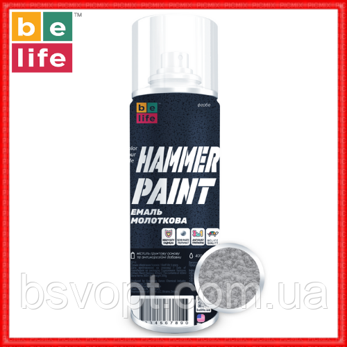Аэрозольная акриловая краска с молотковым эффектом серебрянная BeLife Hammer №1600 400мл