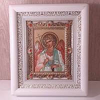 Ікона Ангела Охоронця, лик 10х12 см, у білому дерев'яному кіоті з камінням