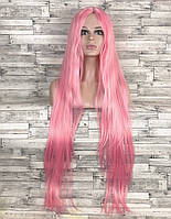 Парик розовый длинный прямой ровный без челки с пробором женский для женщин 100см из искусственных волос (