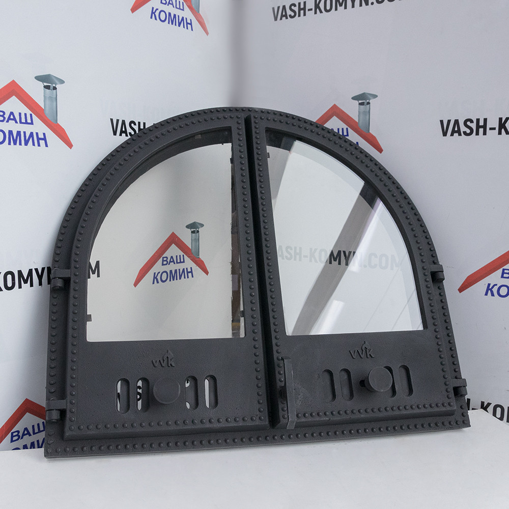 Чавунні аркові двостулкові дверцята для каміна 60 х 55 см, фото 1