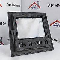 Чавунні дверцята зі склом для каміна 40 х 40 см