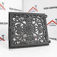 Чавунні дверцята для печей і камінів з орнаментом 34,5 х 39,5 см