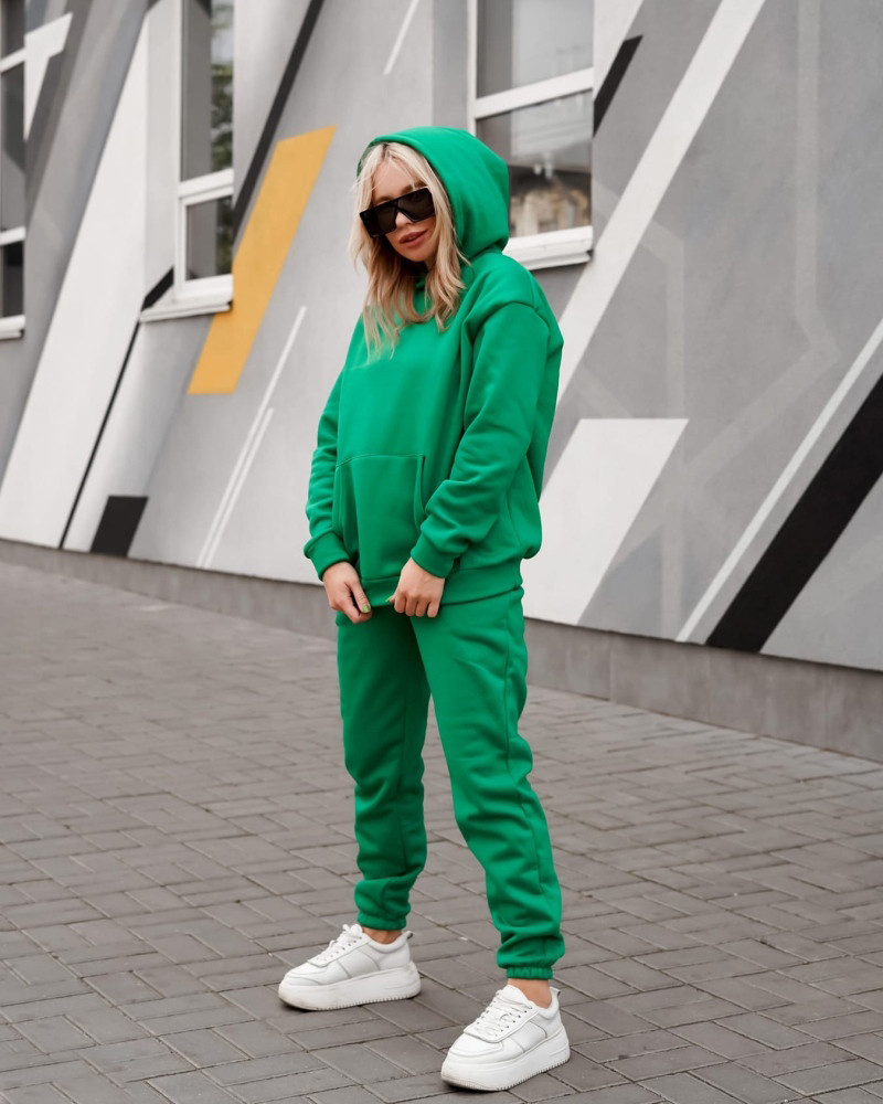 Жіночий теплий спортивний костюм Mocconi Premium Зелений на флісі оверсайз, фото 1