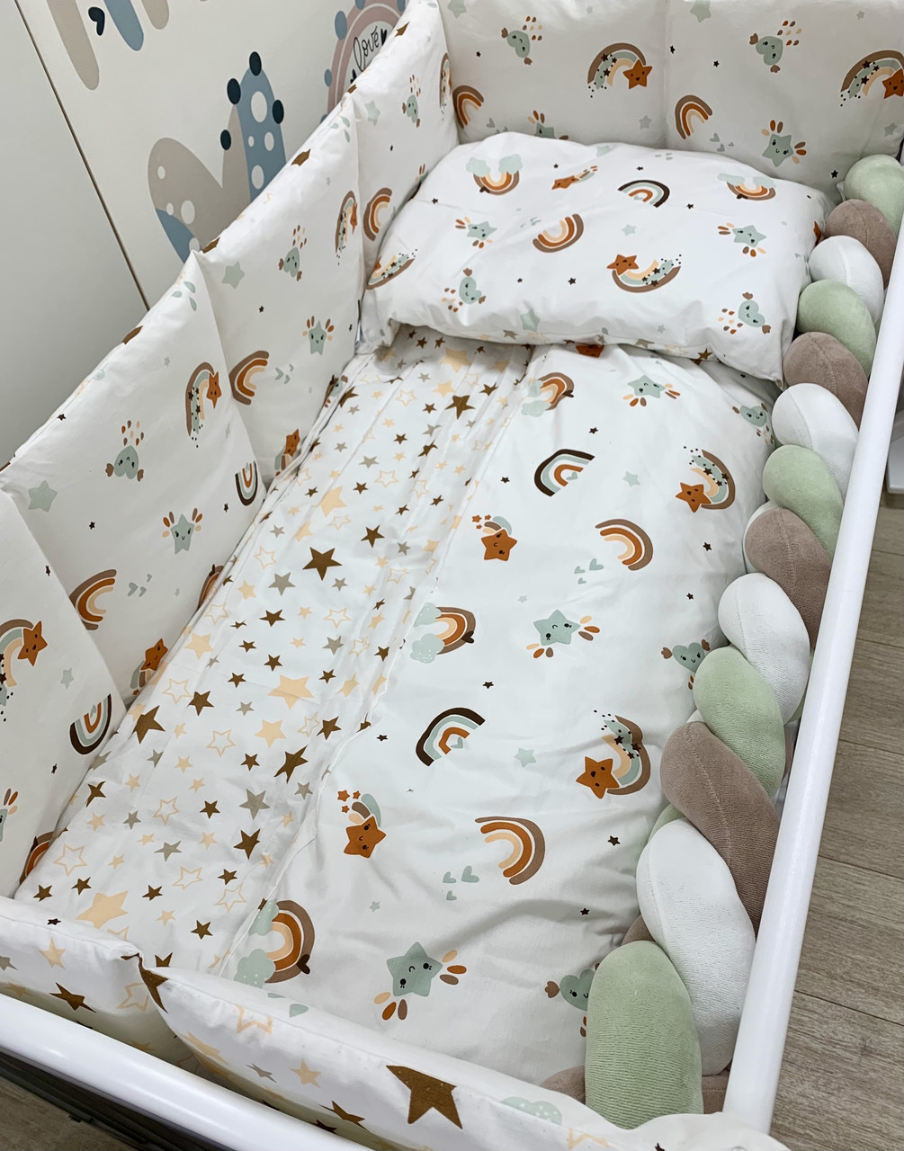 Постільний комплект на 7 елементів Twins Rainbow, beige