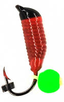 Мормышка Санхар Ручейник №2 0.33g красный с подвес шар Fluo зеленый