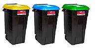Набор мусорных баков 3*120 л Eco Tayg с синей-желтой-зеленой крышкой, на колесах. Испания 422000