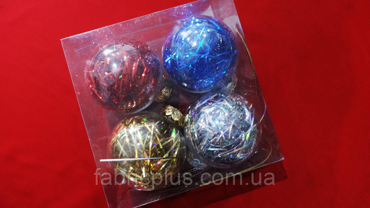 Новогодние шары с дождиком 7 см цветные (4 шт набор) - фото 2 - id-p1311418805