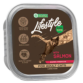 Влажный корм для взрослых длинношерстных кошек с лососем Nature's Protection Lifestyle 85 г
