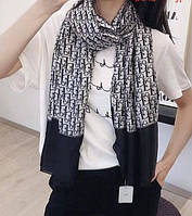 Шелковый шарф, шаль, палантин 180х80см Черный - белый