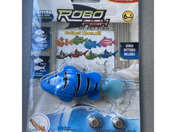 Електронна рибка-робот для акваріума на батарейках Robofish (роборыбка) синя рибка, фото 2