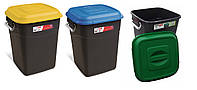 Набор мусорных баков 3*50л Eco Tayg (Испания) 41*40 h51см, с желтой- синей- зеленой крышкой и ручками