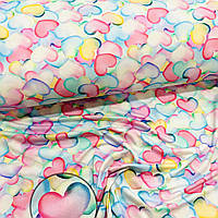 Стрейч кулир Сердца акварельные разноцветные 3Д Состав 95% хлопок 5% эластан для футболок шортиков платьев
