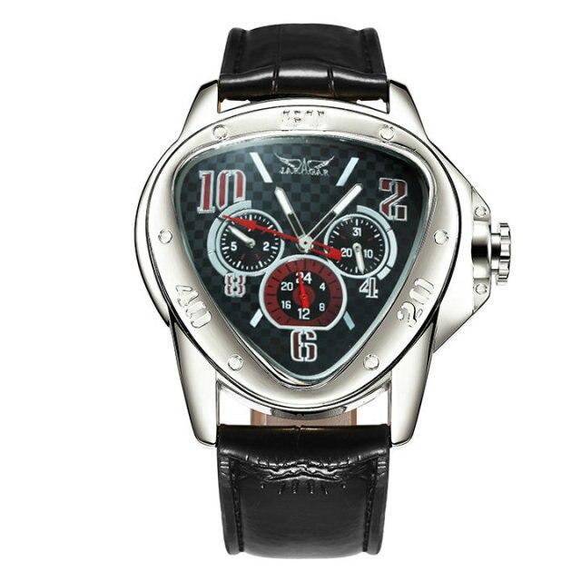Механічний годинник з автопідзаводом Jaragar, чоловічий наручний годинник зі шкіряним ремінцем віннер скелетон