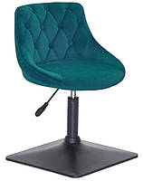 Стілець на квадратному чорному млинцеві зі спинкою в зеленому оксамиті Foro Button 4 BK-BASE, фото 2