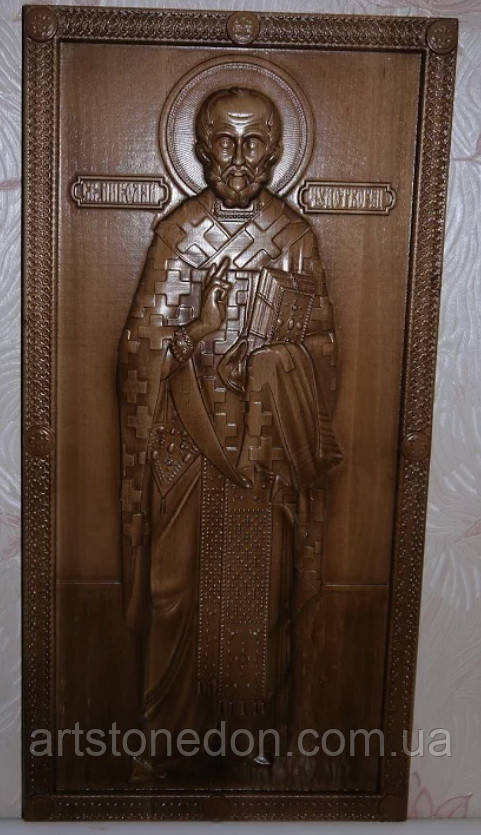 Різьблена ікона Святого Миколи Чудотворця (ростова)