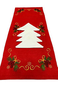 Комплект столовий вишитий із 100% льону "Новорічні шишки" доріжка + 4 серветки