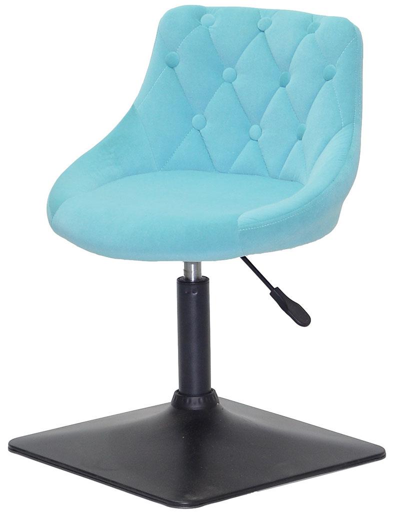 Крісло для клієнтів на чорній квадратній опорі в блакитному велюрі Foro Button 4 BK-Base, фото 1