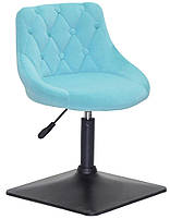 Крісло для клієнтів на чорній квадратній опорі в блакитному велюрі Foro Button 4 BK-Base, фото 2