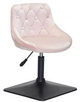 Стілець манікюрний для клієнтів салону краси Foro Button 4 BK-BASE рожевий велюр на чорній квадратній опорі, фото 2