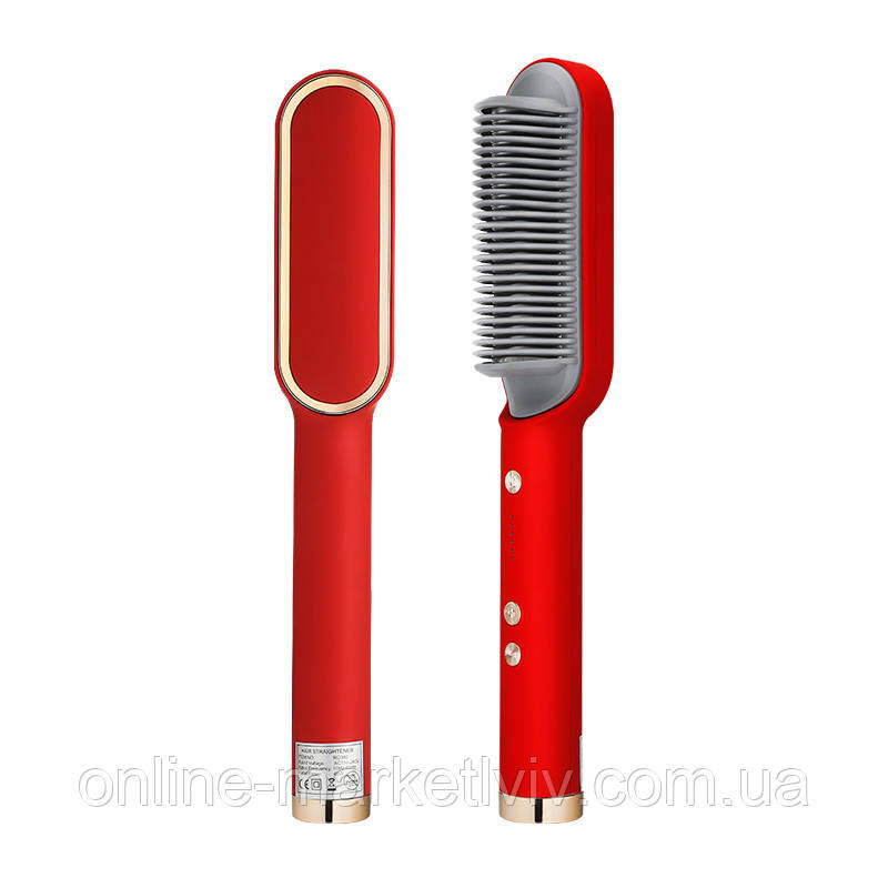 Гребінець випрямляч для волосся Hair Straightener HQT-909B, Червоний / Щітка-плеска з турмаліновим покриттям