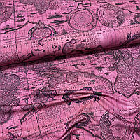 Двухнитка с эластаном Карта мира темная Состав 95% хлопок и 5% эластана для свитшотов штанов лосин платьев