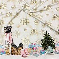 Купон Дівчинка сніжинки новорічні подарунки двухнитка стрейч 75х180 см Склад: 95% бавовна 5% еластан для пошиття футболок жіночих