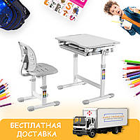 Шкільний Комплект Зростаюча Парта і Стілець Трансформери FunDesk Piccolino III Grey, Парта Растишка для Хлопчика