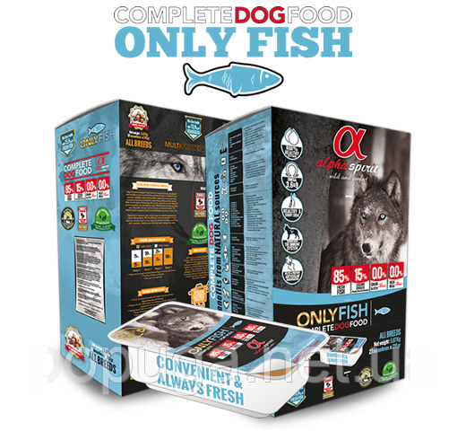 Напіввологий корм для собак усіх порід (6 видів риб) Alpha Spirit Only Fish, 200 г