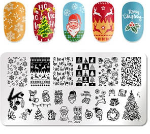 Пластина для стемпінгу прямокутна новорічна, дід мороз, ялинка PY-J22