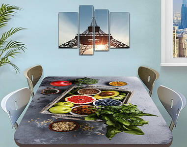 Вінілова наклейка на стіл Фрукти та зелень, ламінована, 60 х 100 см