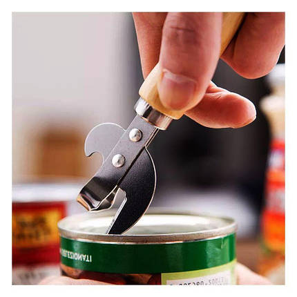 Відкривачка для пляшок та консервних банок нержавійка з дерев'яною ручкою (0141), фото 3