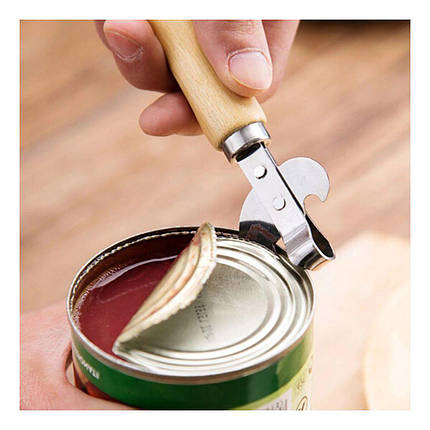 Відкривачка консервний ніж з дерев'яною ручкою для банок та пляшок, фото 2