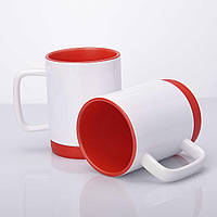 Чашка для сублимации цветная внутри с силиконовым ободком 330 мл (красный)