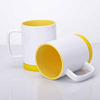 Чашка для сублимации цветная внутри с силиконовым ободком 330 мл (желтый)