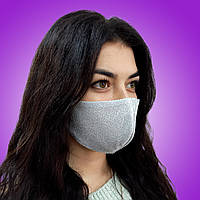 Женская серая маска люрекс блестящая, двухслойная защитная маска для лица сияющая
