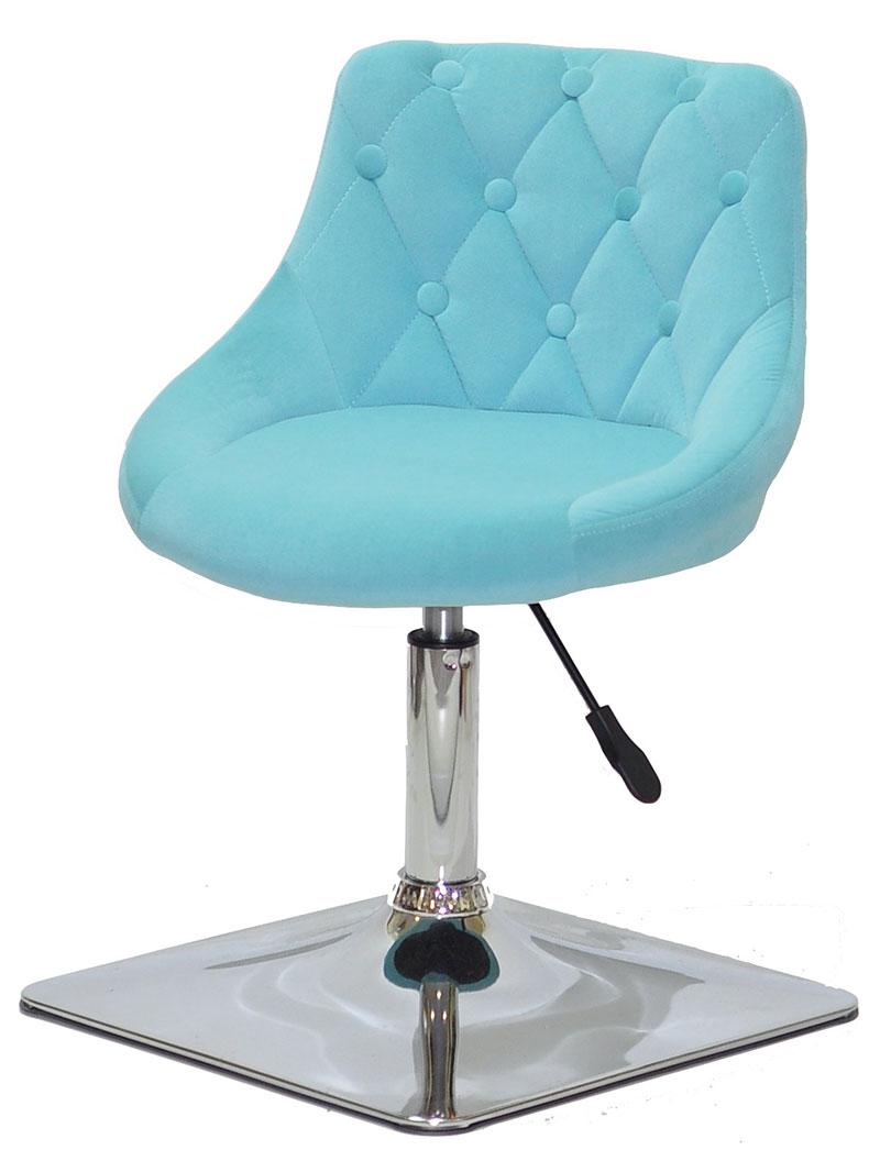 Стілець для майстра модель Foro Button 4 CH-BASE блакитний 1019 велюр на хромованій квадратній опорі, фото 1