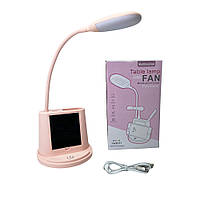 Настольный светильник светодиодный LED с зеркалом и подставка для телефона YW9071 Розовая Лампа настольная