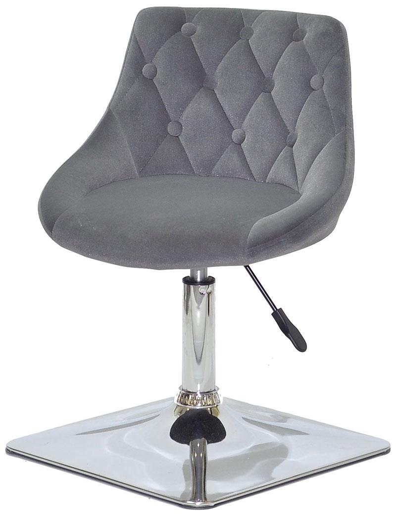 Стілець майстра та клієнта в сірому оксамиті на хромованій квадратній нозі Foro Button 4 CH-BASE, фото 1