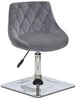 Стілець майстра та клієнта в сірому оксамиті на хромованій квадратній нозі Foro Button 4 CH-BASE, фото 2