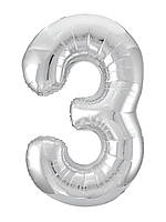 Фольгована цифра Agura "3" Slim срібло в упаковці Агура