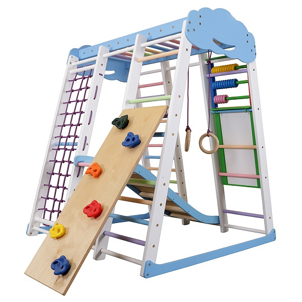 Дитячий спортивний куточок Акварелька Sky Plus 4 дерево сосна,бук Кольоровий, 132х124х150 см (ТМ SportBaby)