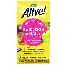 Вітаміни краси nature's Way "Alive! Hair, Skin & Nails Multi-Vitamin" зі смаком полуниці (60 гельових капсул)