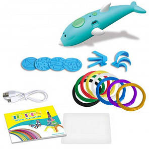 Дитяча ручка 3D акумуляторна з трафаретом Дельфін Блакитна 183940, фото 3