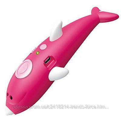 Дитяча ручка 3D акумуляторна з трафаретом Дельфін Рожева 199200