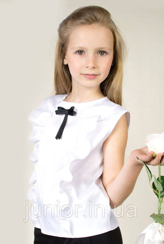 Блуза біла шкільна з бантом і рюшами "A5017" 134,146 р